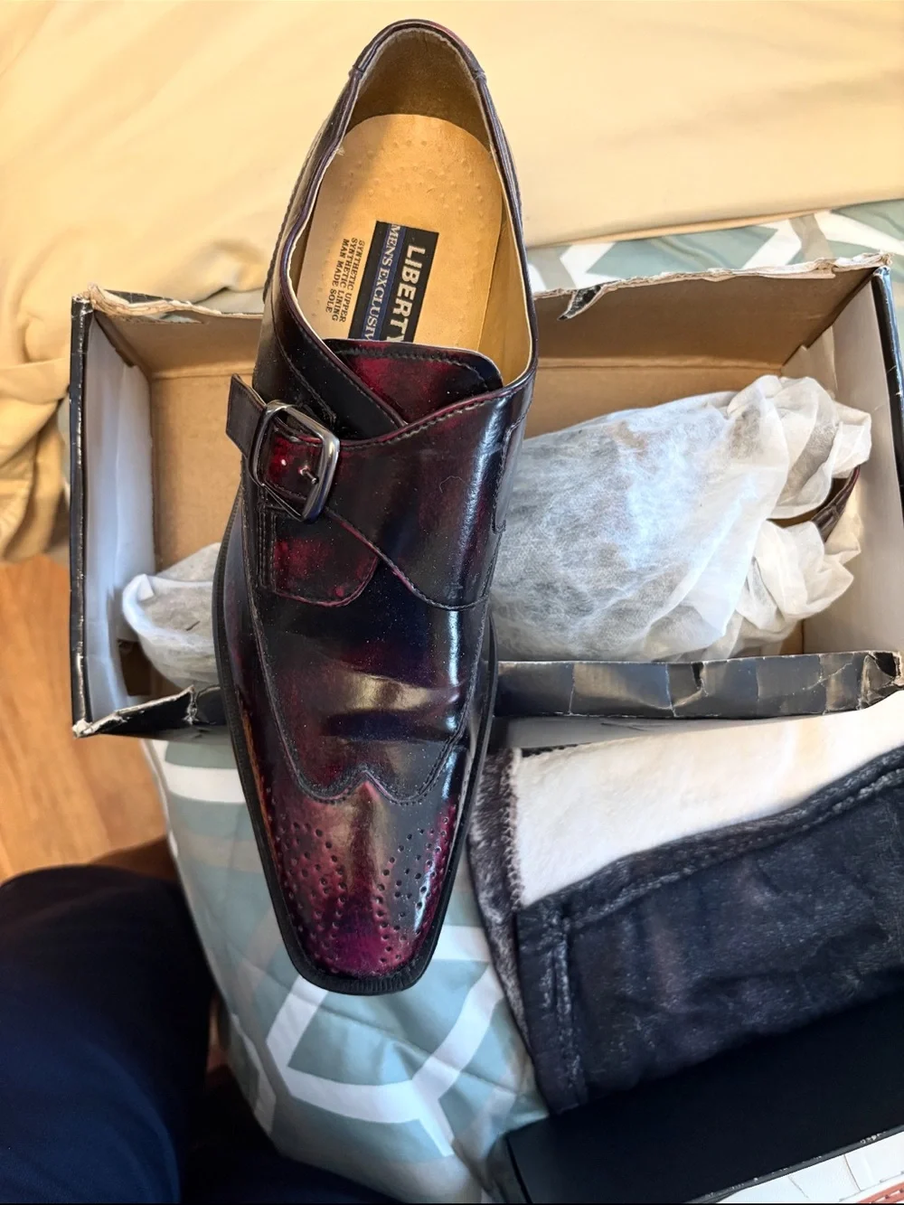 Kenneth Cole Men's Burgundy Leather Monk Strap Oxfords